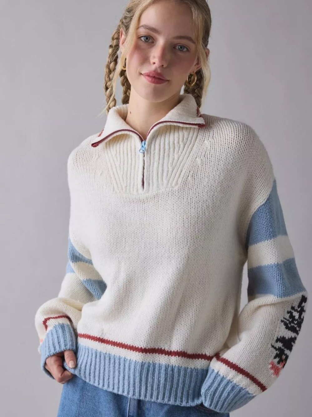 Urban Outfitters BDG Lizzie Alaska Husky Graphic Quarter Zip Pullover Sweater S - Picture 12 of 14